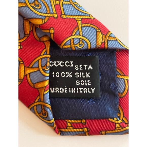 Vintage GUCCI Red Multi-Color Chain Link Silk Tie - Picture 2 of 3